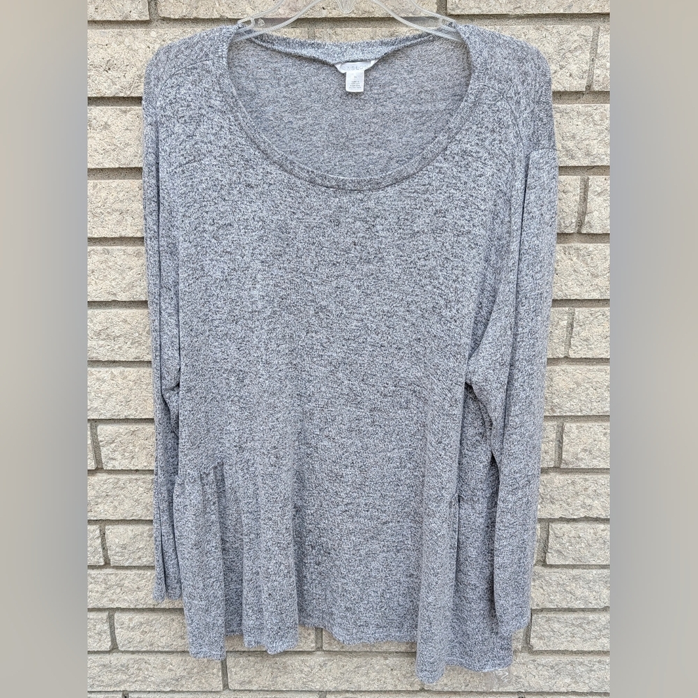 Lightweight Sweater Caslon Tunic Heather Grey Blouse Size 1X Ruffle Soft